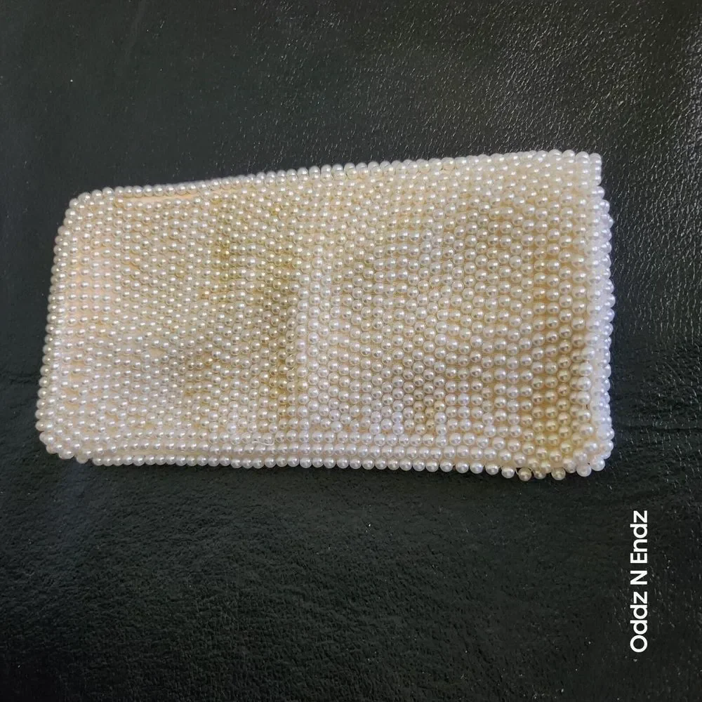 Vintage Beaded White Pearl Evening Clutch Purse With Snap‎ Closure